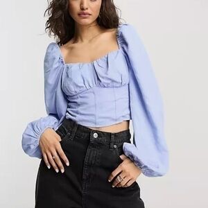 & Other Stories linen corset detail blouse in blue